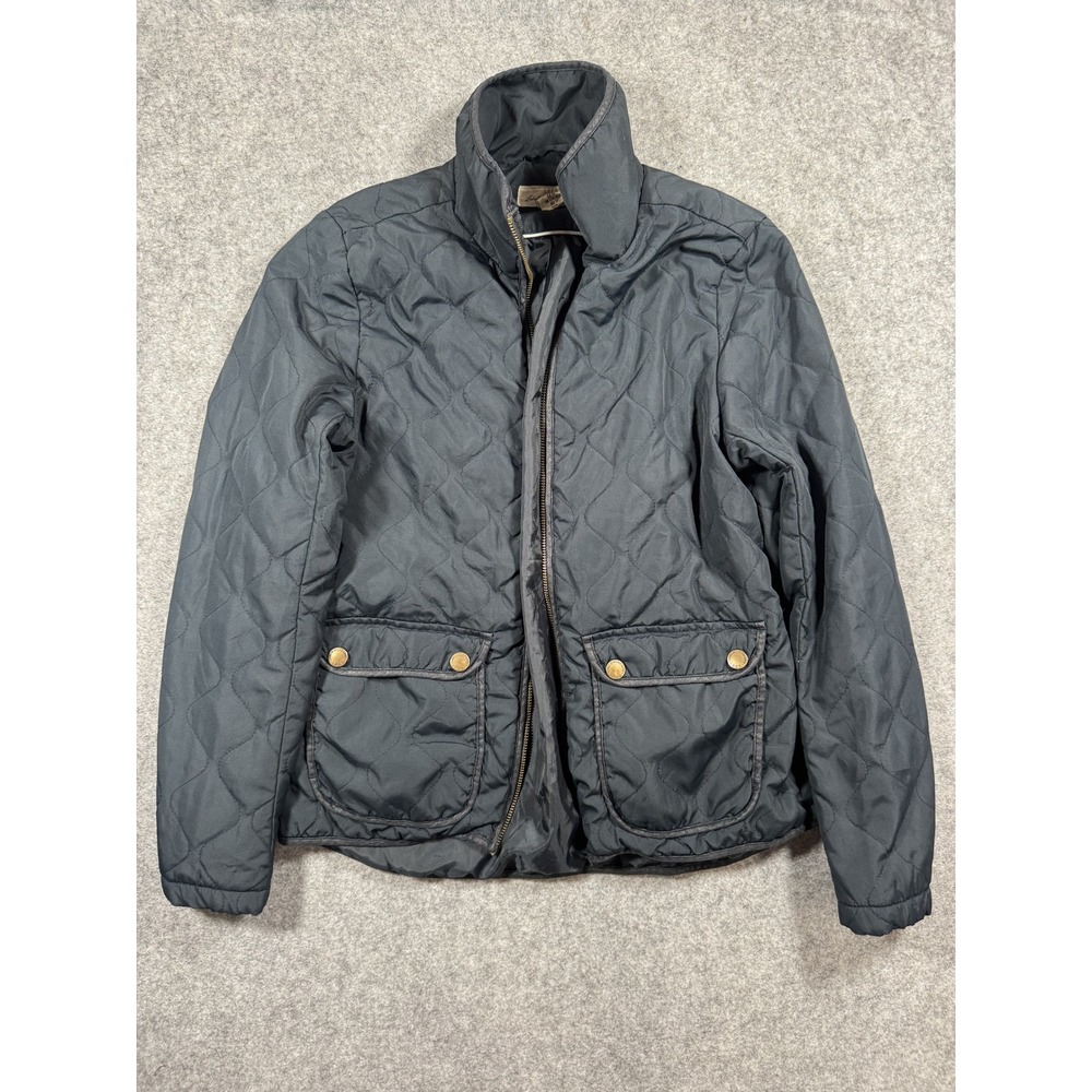 H&M L.O.G.G. Quilted Jacket Size 10 Black Diamond Pattern Gold Snap‎ Buttons
